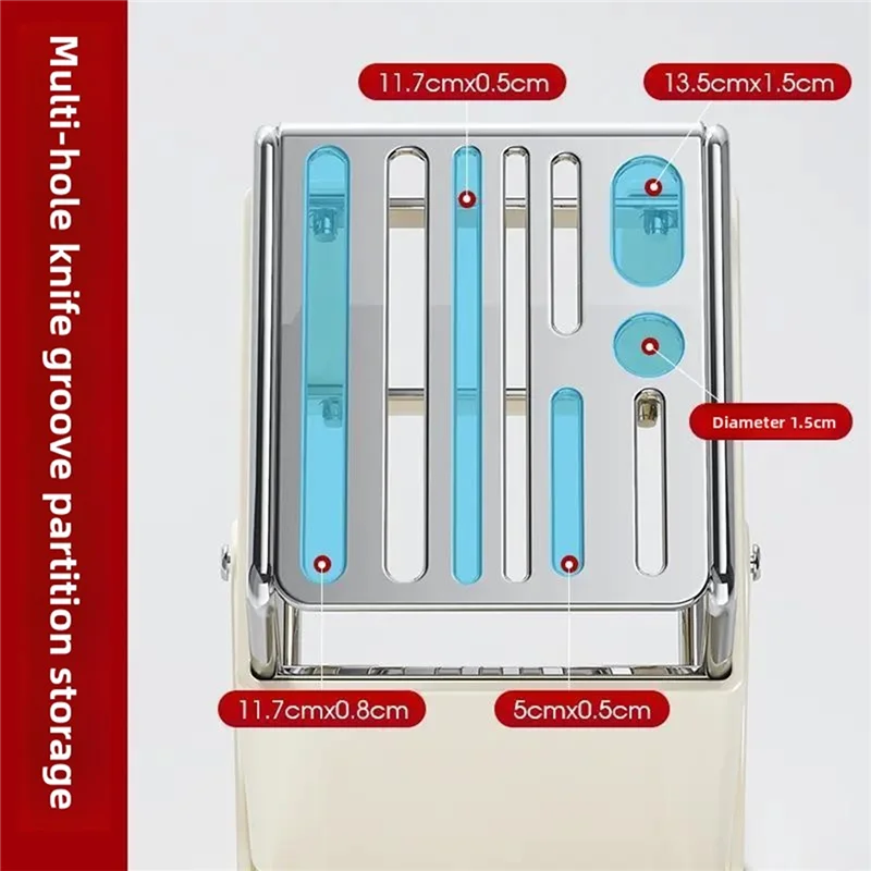 ABZV-Countertop Knife Rack Kitchen Household Holder Integrated Block Storage Detachable Draining No Installation Required Grey