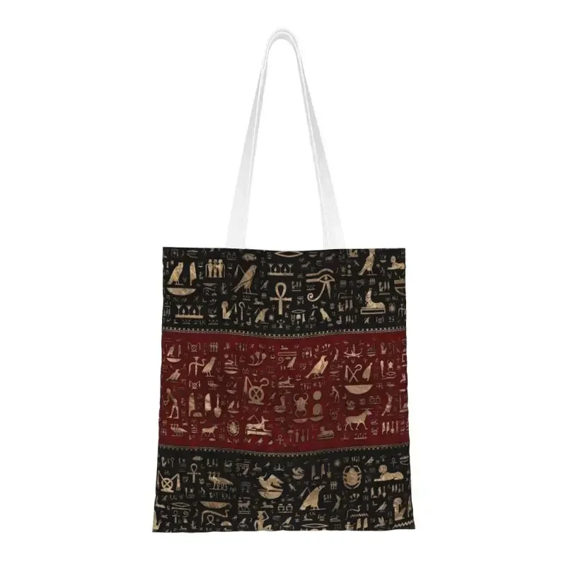 

Fashion Printing Ancient Egyptian Hieroglyphs Shopping Tote Bag Washable Canvas Shoulder Shopper Egypt Culture Handbag