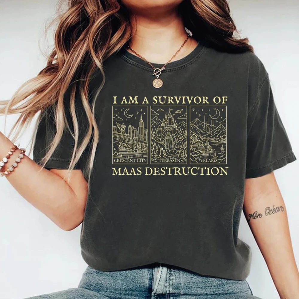 Newest SJM Books T-shirt Romantasy Readers Tshirt Maas Destruction Tee Velaris Graphic Shirt Unisex Short Sleeve Top ACOTAR Gift