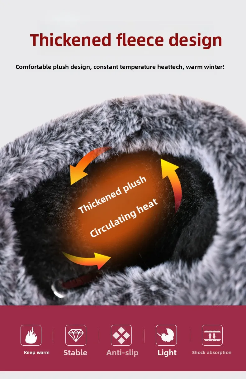 Damen-Schneestiefel bis zur Mitte der Wade, warm, mit Plüschfleece gefüttert, mit Klettverschluss, Pompon-Dekor, rutschfeste dicke Sohle, Winter-Freizeitschuhe für kaltes Wetter. – Detail 8