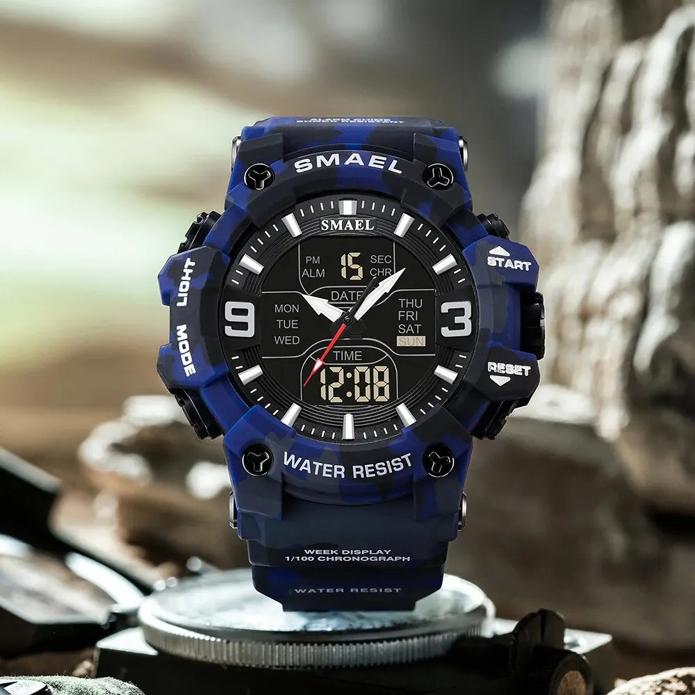 SMAEL 8049MC Camouflage New Style Digital Waterproof Sports Watches Men\'s Shock Analog Dual Display Watch