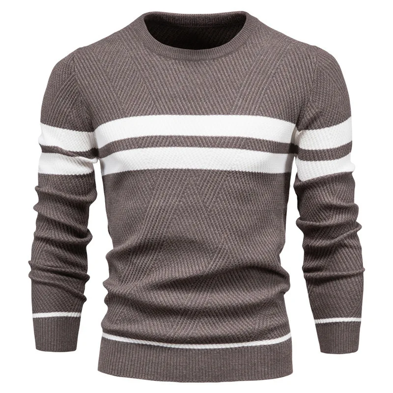 Autunno inverno uomo Casual maglione a righe Pullover colore abbinato girocollo manica lunga maglia fondo camicia