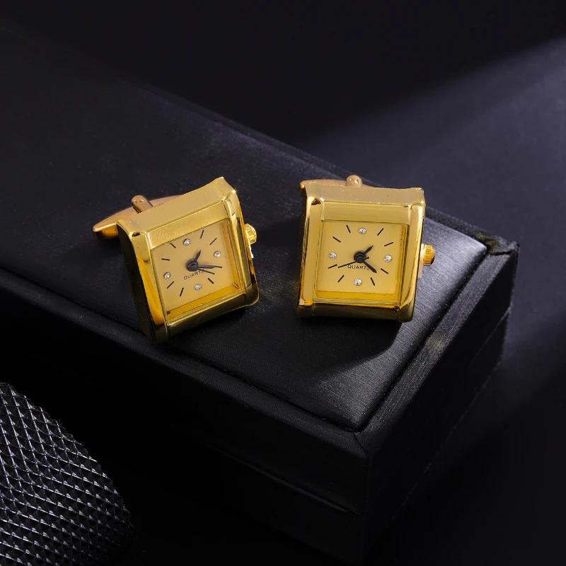 Luxus quadratische Gold Farbe Uhr Manschetten knöpfe High-End Französisch Business Manschette Link Herren hemd Hochzeit Schmuck Zubehör – Detail 4