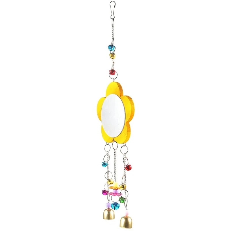 Hanging Chicken Mirror Toy Parrot Toy with Metal Bells Pecking Toy for Poultry