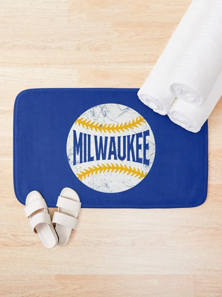 Milwaukee Retro Baseball - พรมเช็ดเท้าสีน้ําเงินพรมเช็ดเท้าทางเข้าภายนอกอ่างอาบน้ําแผ่นกันลื่น