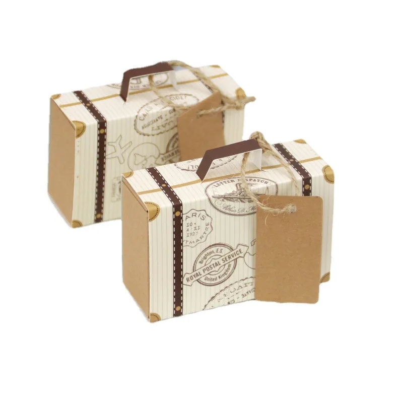 

50/100pcs Creative Kraft Paper Wedding Candy Boxes with Tags Mini Luggage Case Protable Box DIY Drawer Gift Box Party Favors