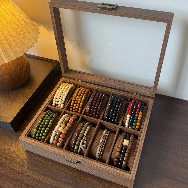 Luxury Walnut Grain Storage Box Bracelet Bangle Bead Hair Ornament Jewelry Collection Display Wooden Organizer Case