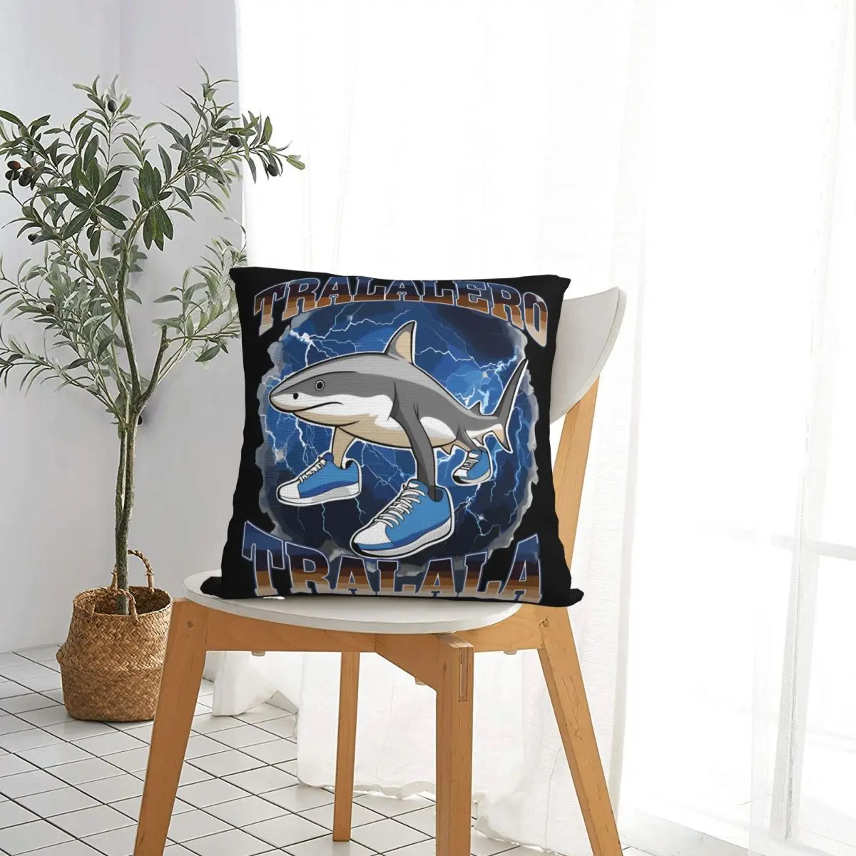 Tralalero Tralala Square Pillow Cases Brainrot Meme Funny Shark Cushion Cover Funny Zipper Decor Pillowcase for Car 40*40cm