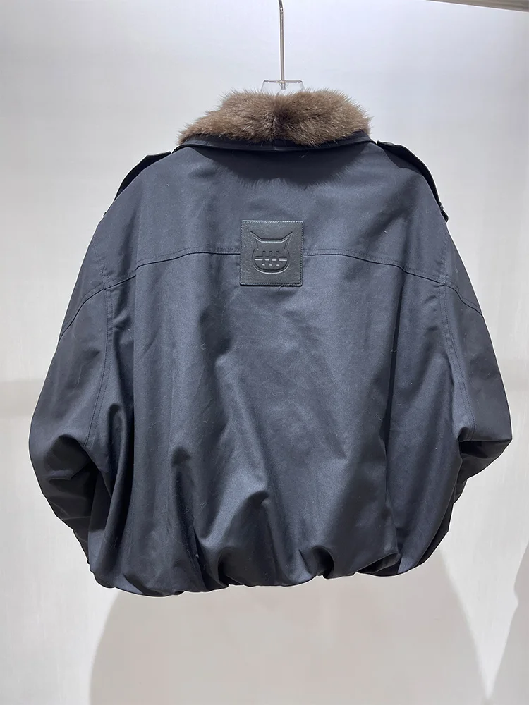 أزياء الشتاء الدافئة البخاخ السترات النساء الحقيقي الطبيعي الحقيقي المسخرية الفراء طوق أوزة أسفل السترات سميكة الإناث معاطف أبلى