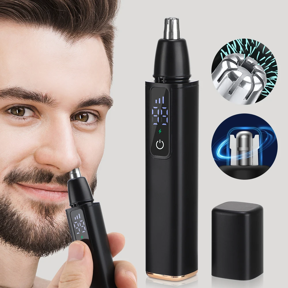 Portable Electric Nose Hair Trimmer LED Display Home Men Women Nose Hair Remover Safety Face Hair Cleaning Care Kit USB Charging