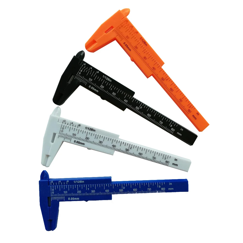Mini 80mm Vernier Caliper Plastic Sliding Gauge Black Button Jewelry Measure Tool Step Depth Internal External