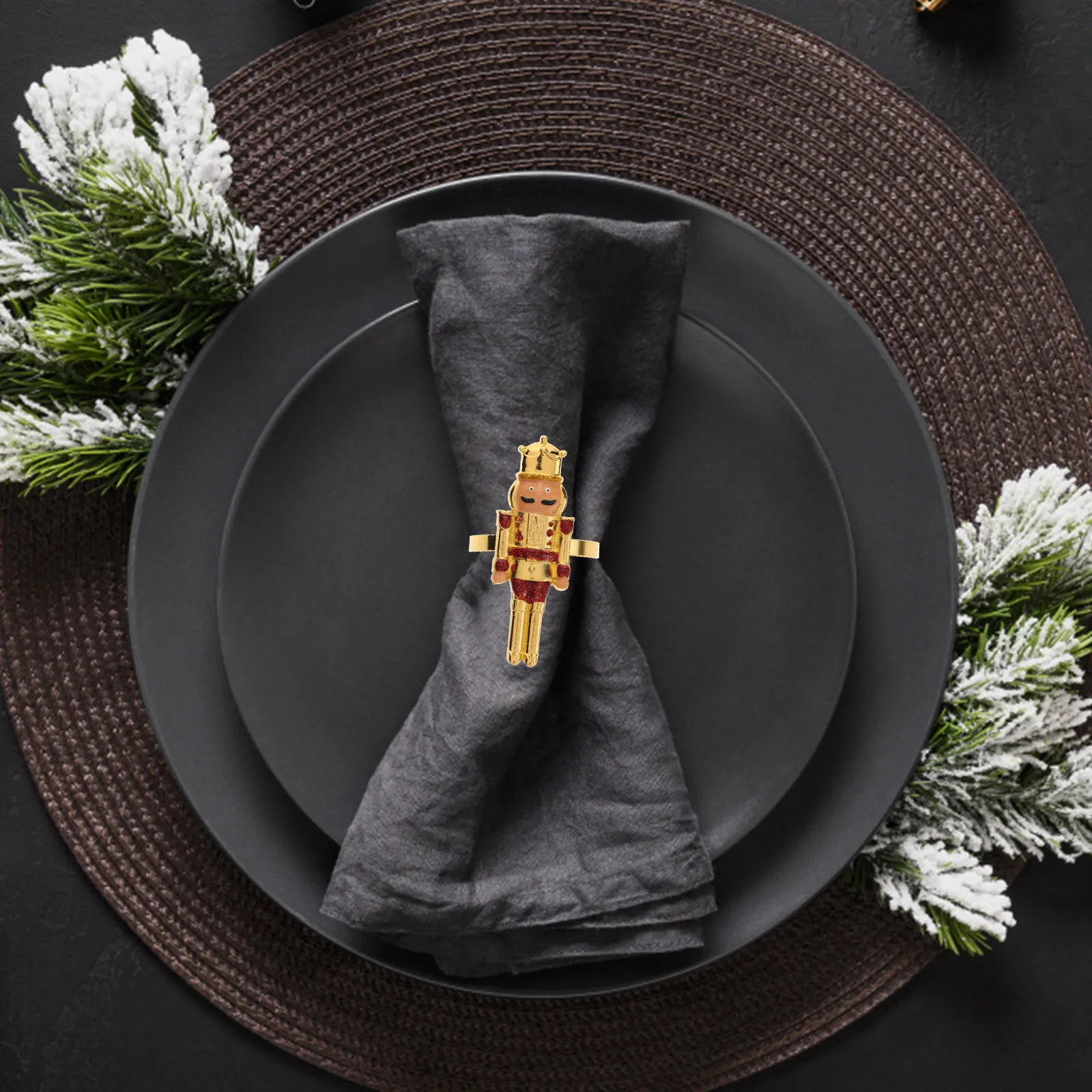 

4Pcs Christmas Nutcracker Napkin Rings Elegant Table Decoration Alloy Design for Festive Dinner Christmas Napkin Buckle