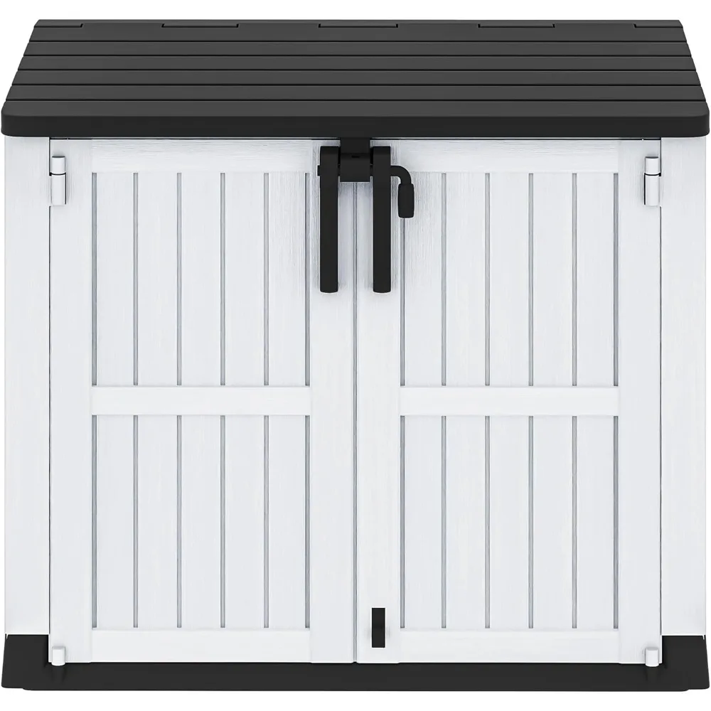 

36 cu ft Tool Storage Shed, Storage Resin Plastic Shed with Sloped Lid, Lockable Door, and Wood Grain Finish