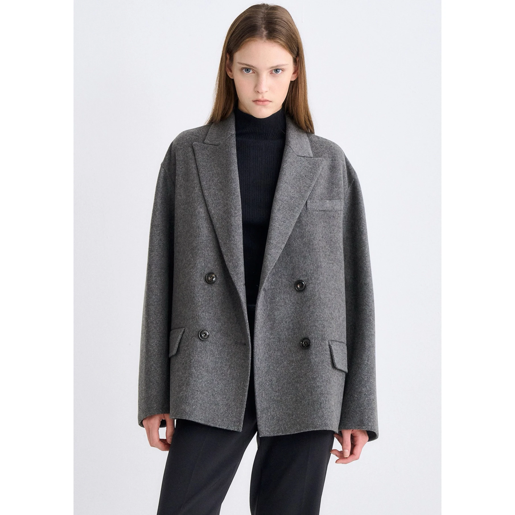 

Double-Faced Hand-Sewn Full Wool Suit Jaet Lemon Cheese TIM25 Autumn Ele Lapel oulder-Drop Women's Commute Sle Coat