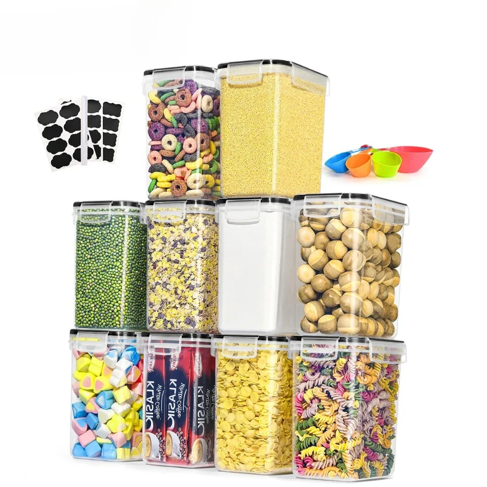 

10 предметов, не содержащие бисфенола А, герметичные контейнеры для хранения продуктов с крышками — органайзеры для кладовой разных размеров для сухих товаров/снушек/фруктов