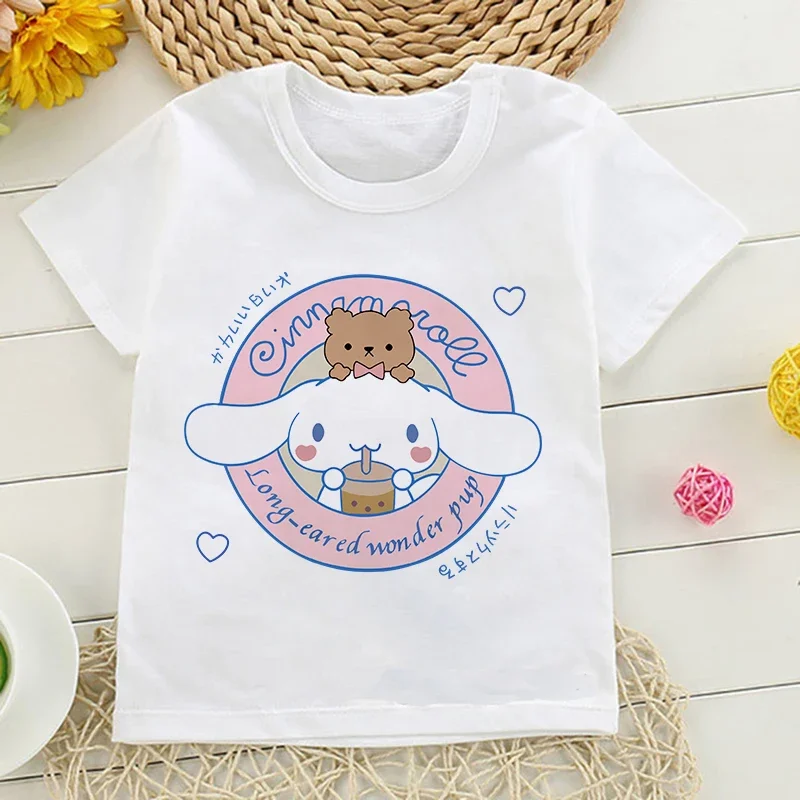 Casual  Anime Cinnamoroll Sanrio T Shirt Children's T-shirt Kawaii Tshirt  Children Clothes Y2k Tee Shirt Kids Girls Boys Top