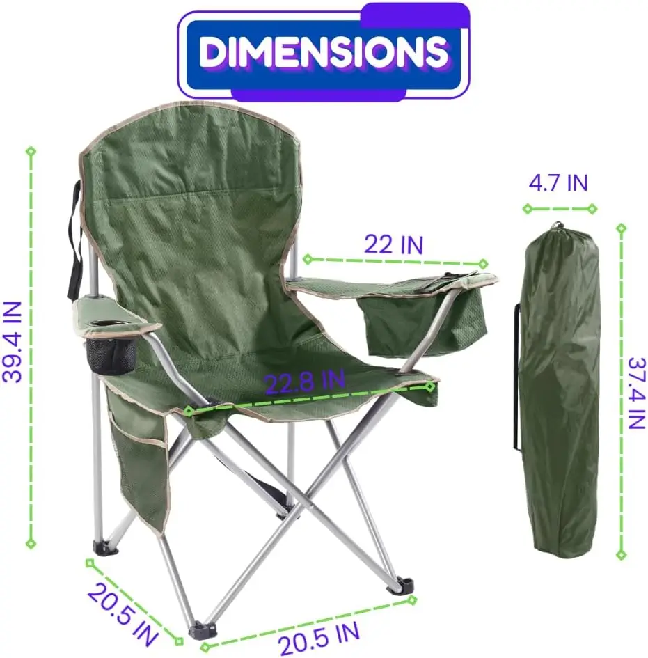 

Set of 2 Camping Chairs with Built-in Ice Cooler, Portable Chair, Storage Pocket, Cup Holder, and Carry Bag,Factory Direct Sales