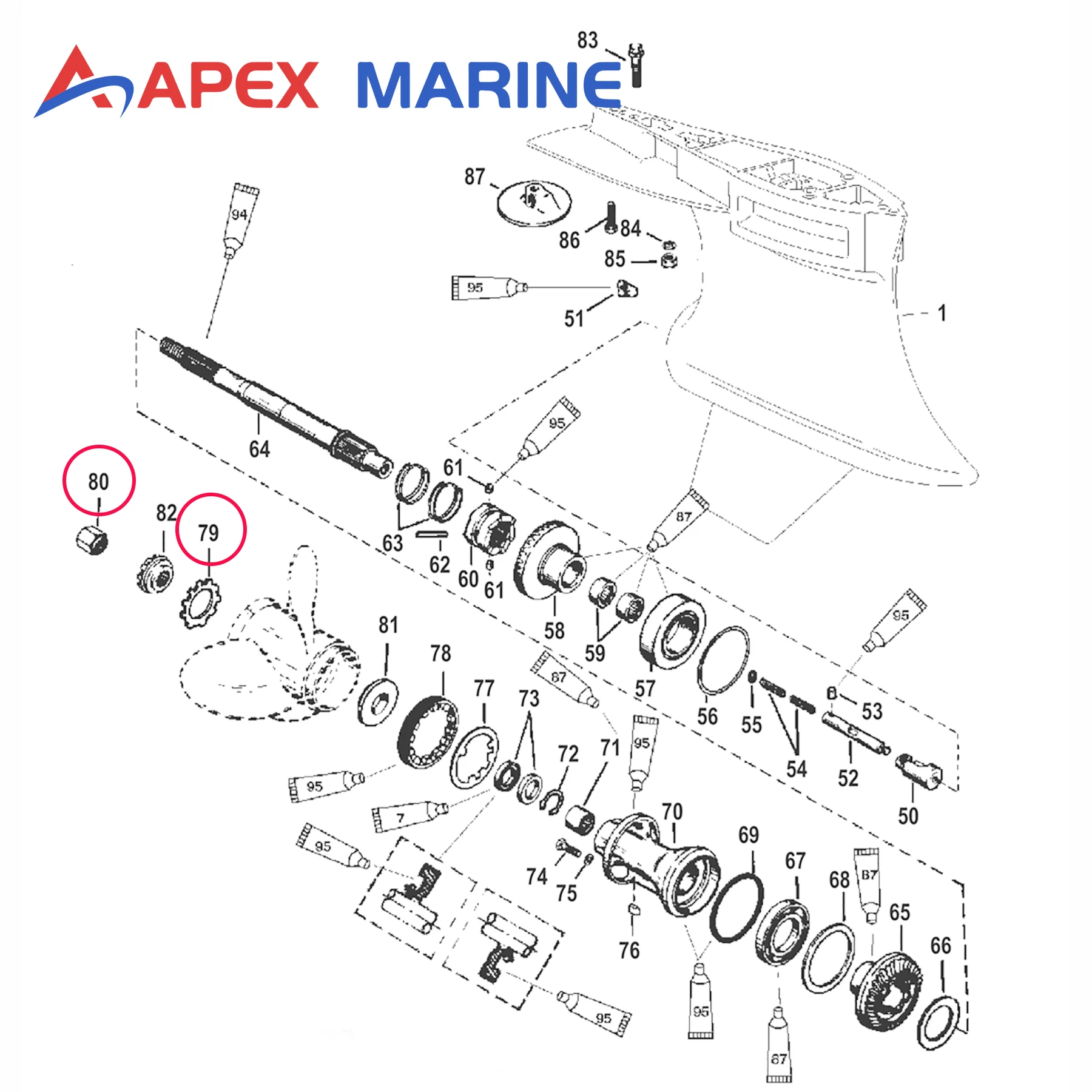 11-52707Q1 Prop Nut Kit 11-827614 Fits Mercruiser Bravo 1 2 3 Stern Drive Engines 11-52707A1 11-52707A2 Tab Washer 14-816629Q