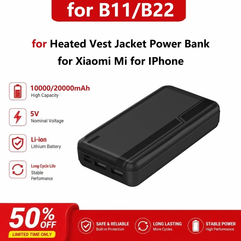 [New] 5V 3A 10000/20000mAh Portable Charger External Battery Pack for Heated Vest Jacket Power Bank for Xiaomi Mi for IPhone