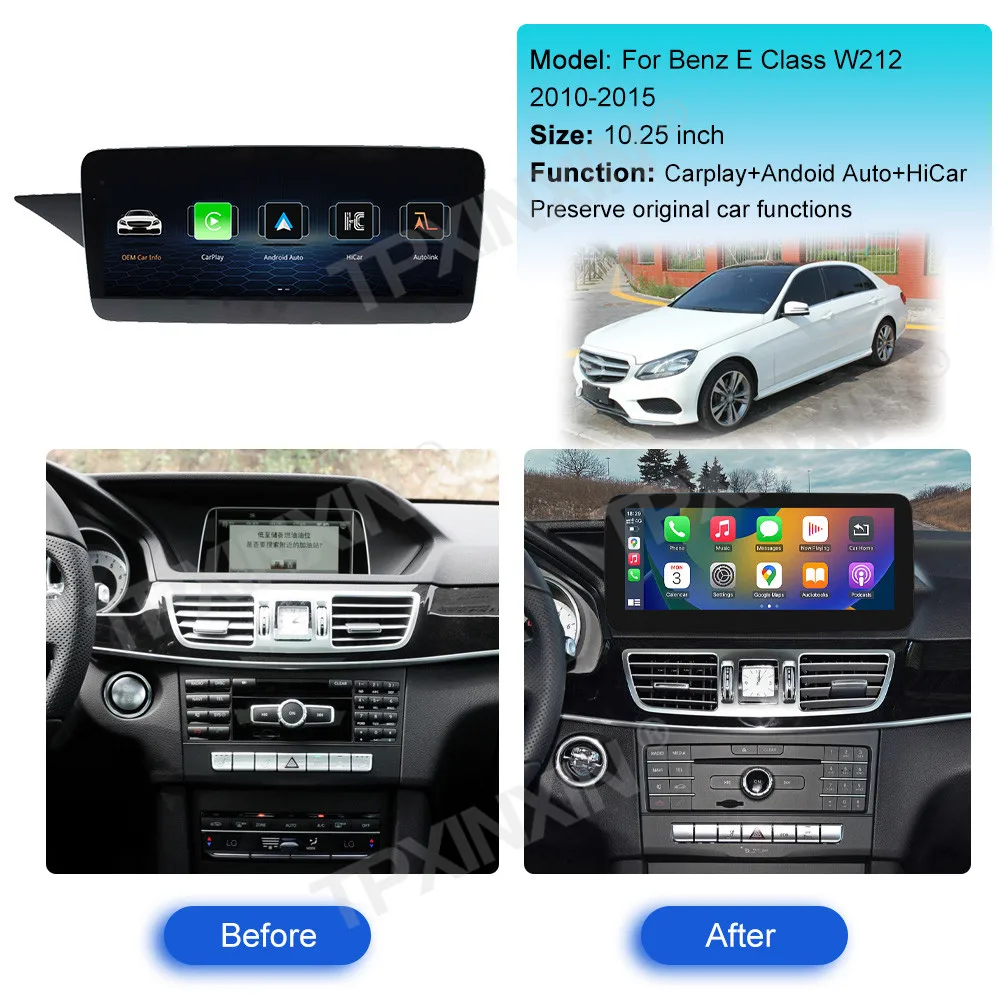 10.25 Inch Autoradio Multimediaspeler Voor Mercedes Benz E Klasse W212 2010-2015 Gps Navigatie Carplay Linux 1920*720 Head Unit