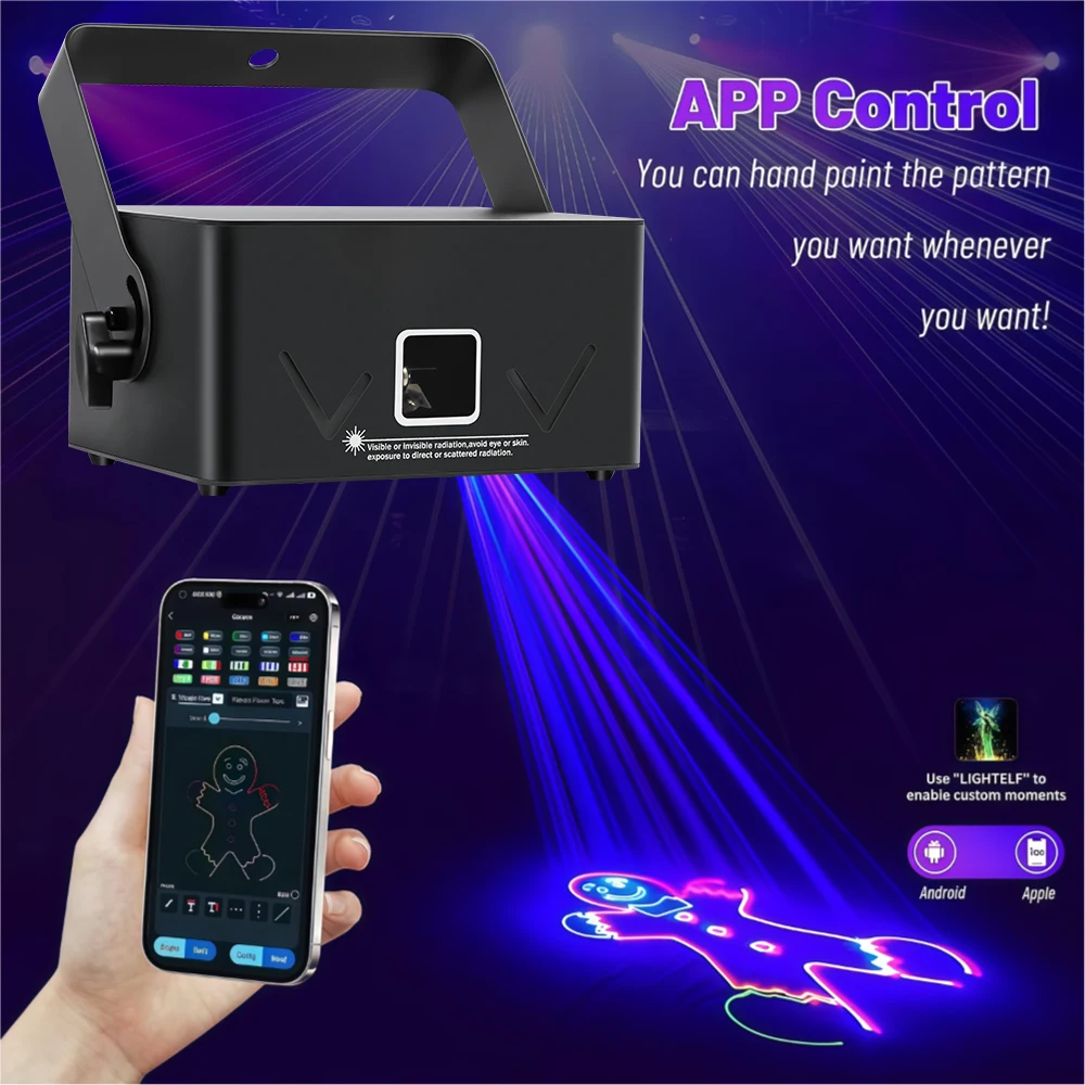 1/3 واط ثلاثية الأبعاد الرسوم المتحركة RGB أضواء الليزر بالألوان الكاملة بلوتوث App وظيفة التحكم Dj ديسكو أضواء تأثير الليزر الطرف