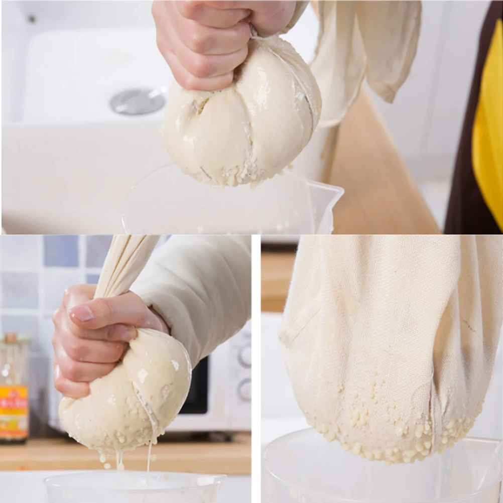 

1pc Cotton Cloth Filter Mesh Bag Strainer Reusable For Soybean Milk Juice Nut Dairy Beige L Green Strainer Bag Home Kitchen