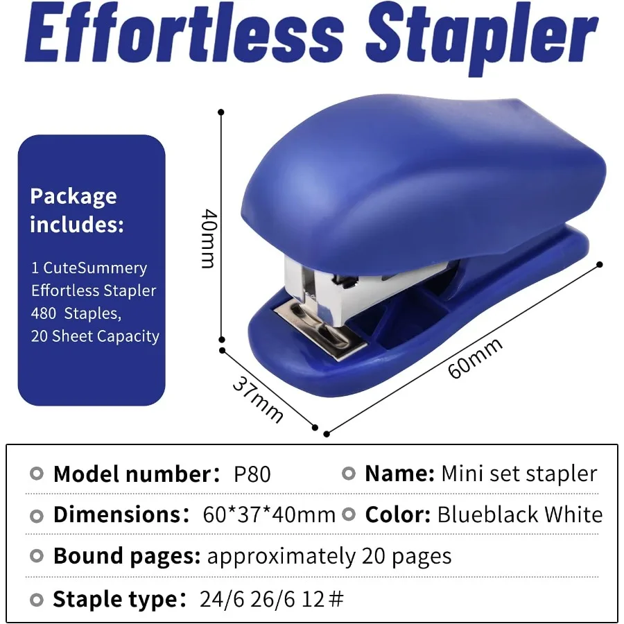 ミニホッチキス ステープル付き オフィスデスクトップホッチキス 25枚綴じ 小型ホッチキス 標準ステープル640本付き 持ち運びやすく収納しやすい