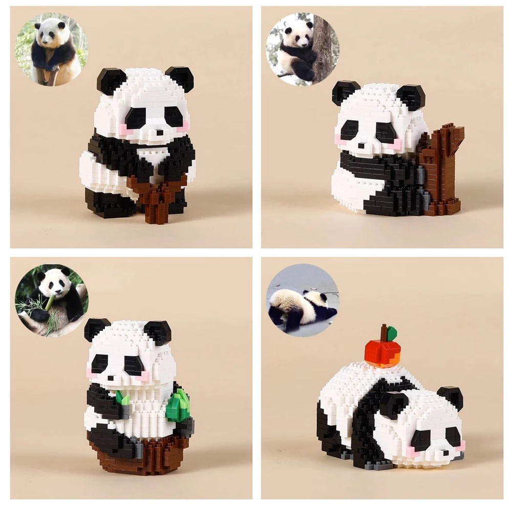 Micro Panda Building Block Toy Creative Cute Kawaii Animals Diy Assembled Bricks Educational Toys Car Table Decoration Kids Gift