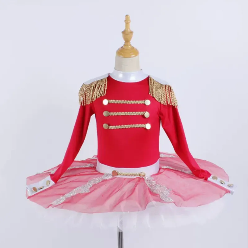 Children Red Ballet Tutu Dress With Tassels Shoulder Pad,Balet Soldiers Dancing Leotard Dresses