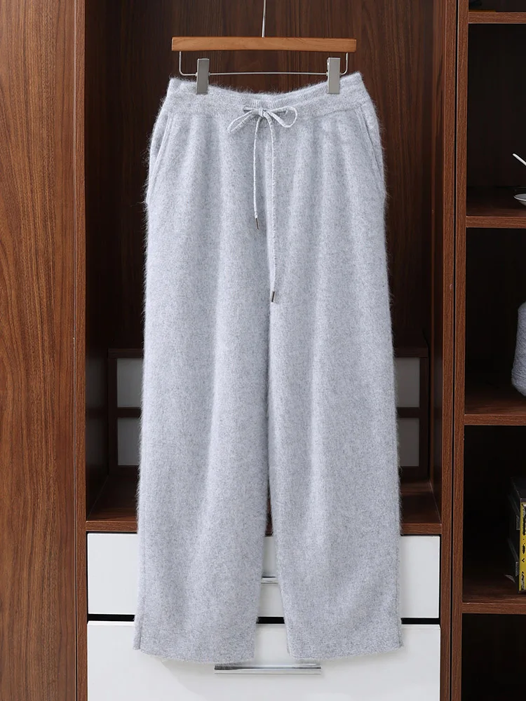 Elastic Waistband Trousers 100% Mink Cashmere Business Casual Pull The Drawstring Comfort Soft Warm Autumn Winter Men's Pants