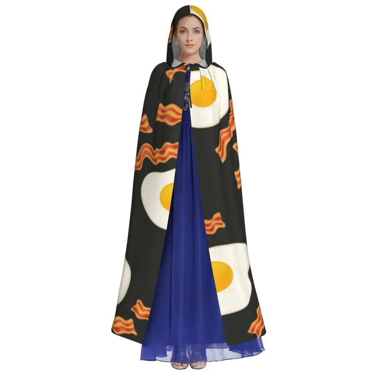 Adult Cloak Cape Hooded Bacon And Eggs Medieval Costume Witch Wicca Vampire Elf Purim Carnival Party