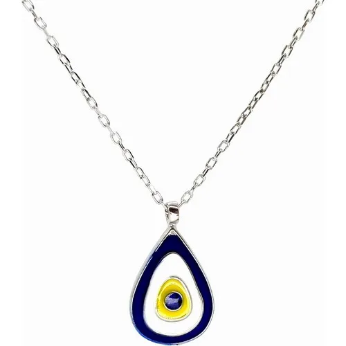 Ottoman Silver Drop Model Evil eye bead Women Silver Necklace