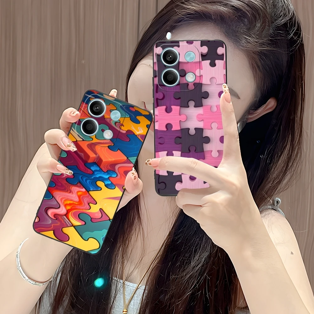 Puzzle Pretty Fashion Mobile Cell Phone Case for Xiaomi POCO M6 M5 M4 M3 X6 X5 X4 X3 F6 F5 F4 F3 F2 C40 Pro GT 5G Black Cover