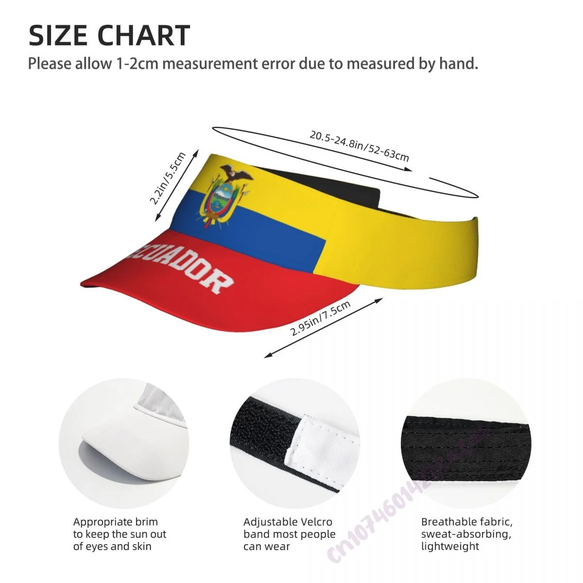 قبعة واقية من الشمس بعلم الإكوادور قابلة للتعديل وقابلة للتنفس للجنسين رياضية للشاطئ والجولف والتنس في الهواء الطلق