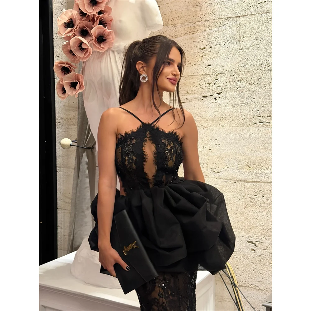 Lorrtta Lace Halter black Mermaid Evening Dress Formal Tiered Designer Beautiful Ruffles 2026 Customized Robes de Soirée