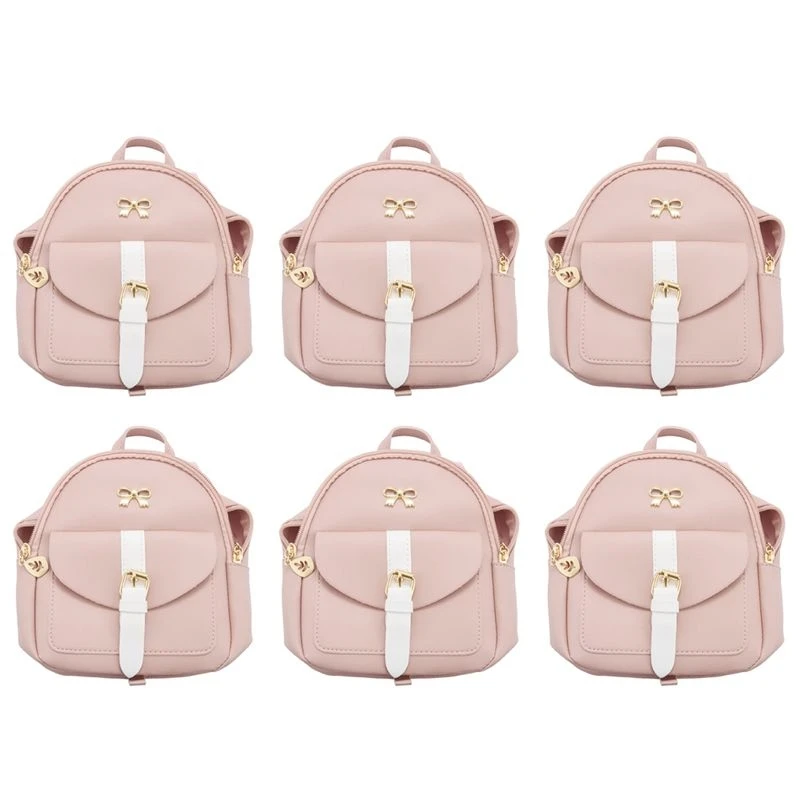 NEW-6X Mini Backpack Small Diagonal Bag Leather Backpack Cute Bow Backpack Ladies Wallet