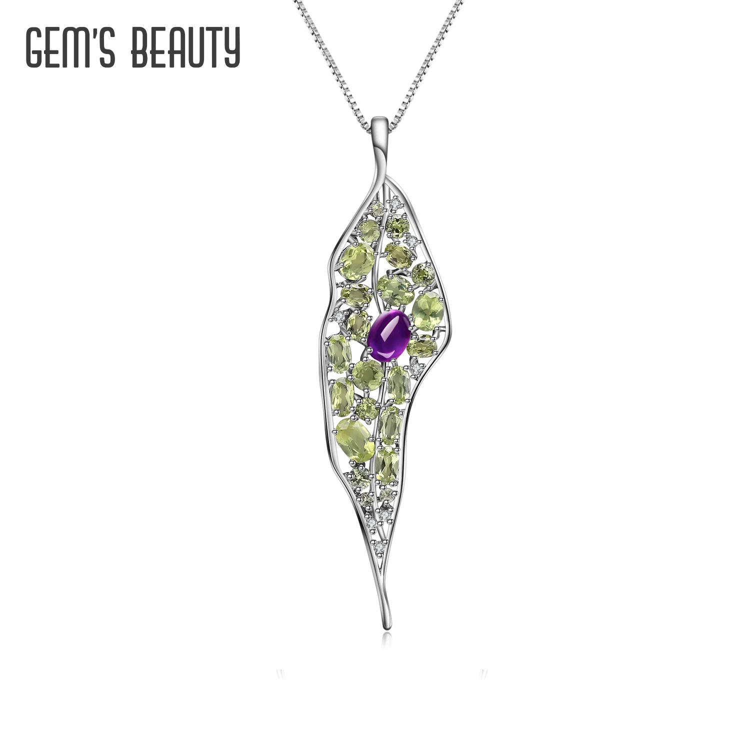 GEM'S BEAUTY Handmade Natural Amethyst Necklace 925 Sterling Silver Peridot Pendant With Chain Creative Fine Jewelry for Women