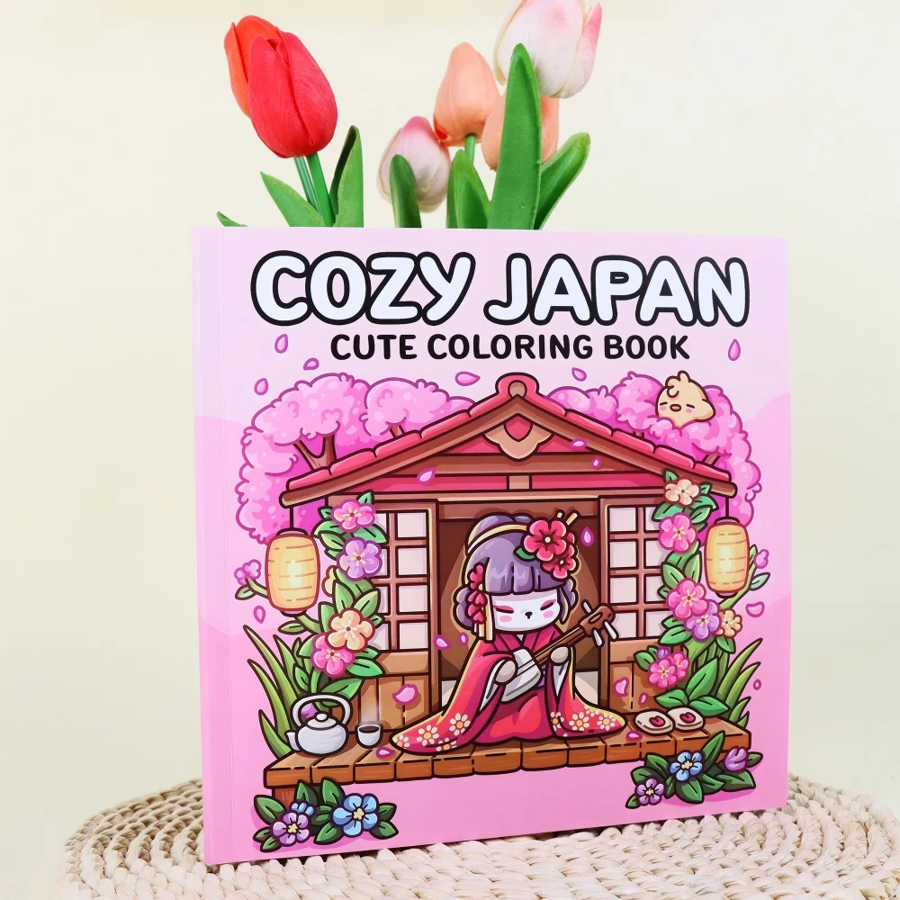 

Cute and cozy Japanese themed illustration coloring book - thick paper, relaxing and anxiety reducing