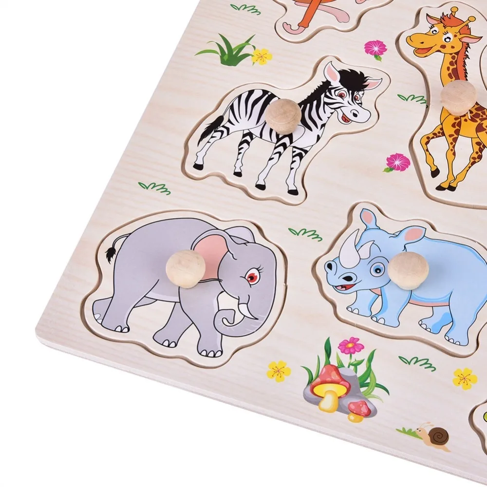 Interesting Animal Theme Educational Wooden Puzzle Montessori Early Learning Puzzle Animal Puzzle Set Kids
