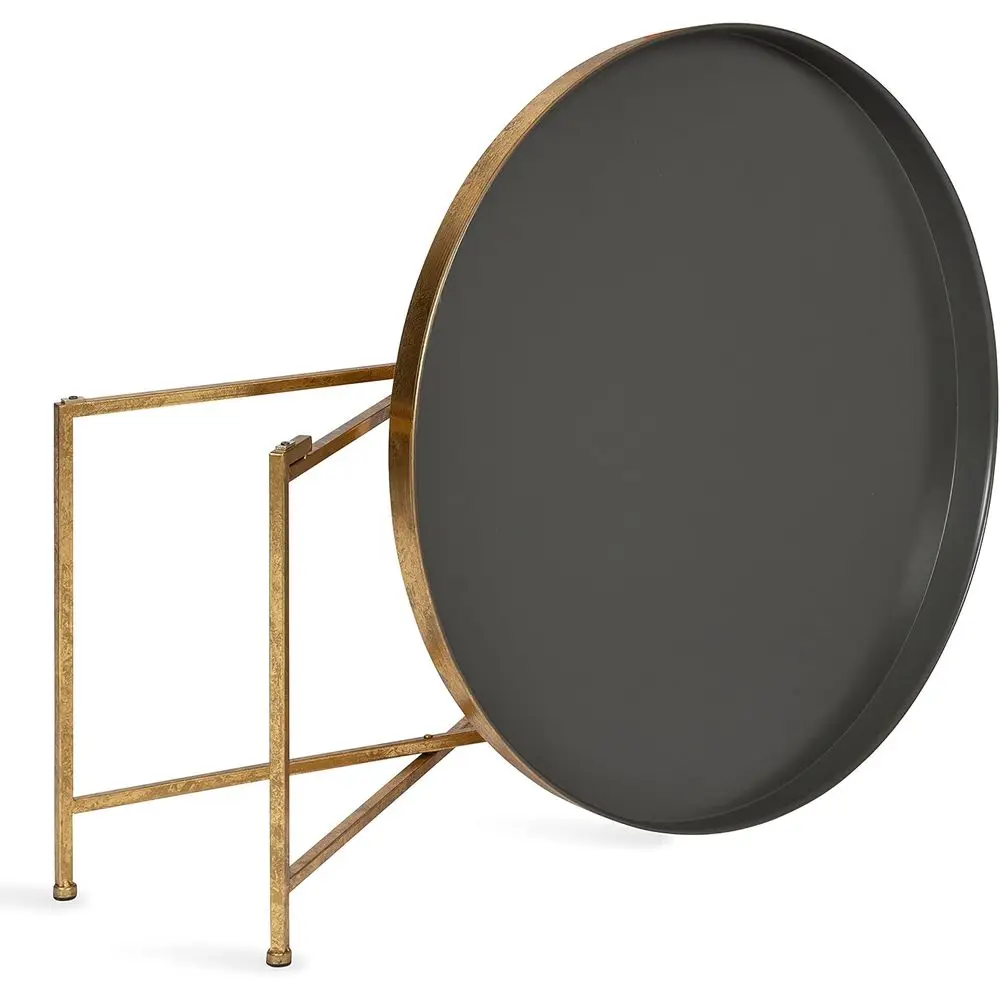 طاولة قهوة براقة قابلة للطي باللون الرمادي والذهبي، مقاس 28 × 28 × 19، مع ميزات تخزين وعرض