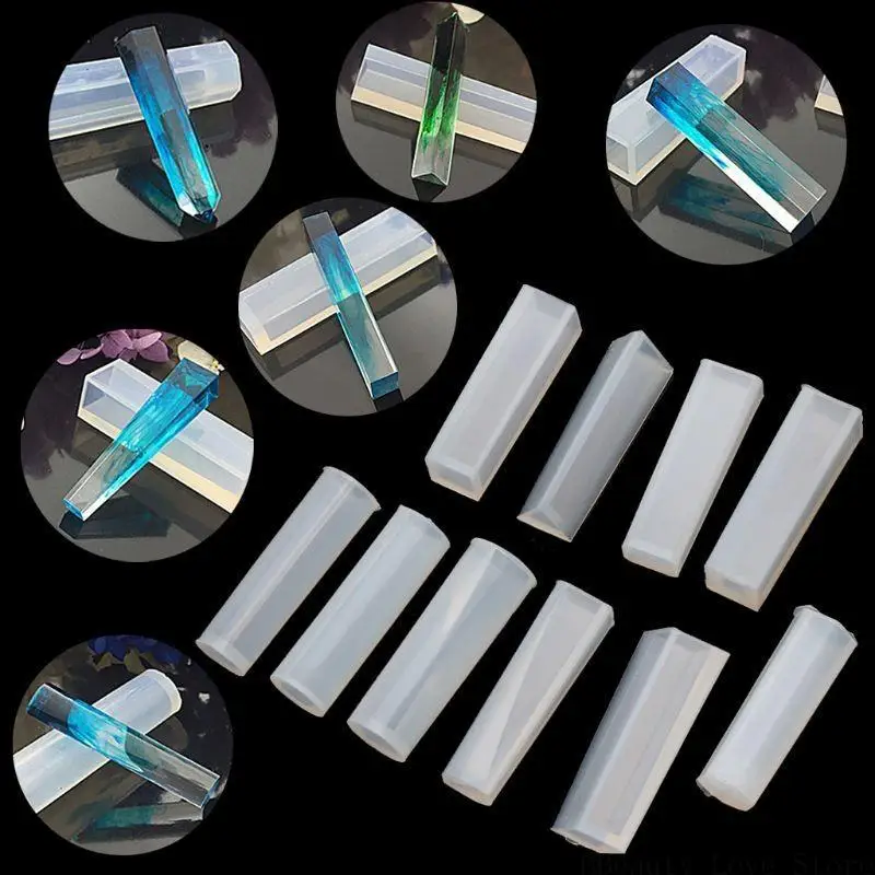 

10Pieces Resin Long Cylinder Trapezoidal Crystal Molds Crystal Epoxy UV Silicone Resin Pendant Molds Jewelry Making