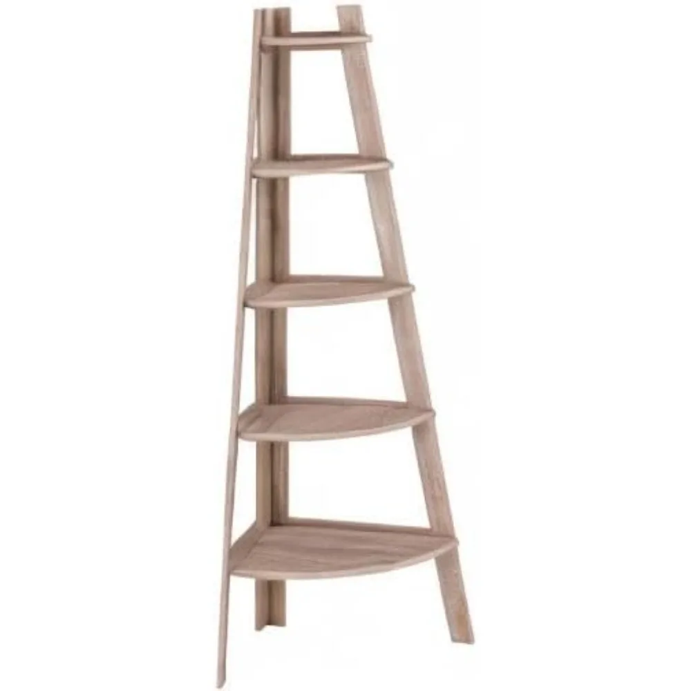 Estantería de exhibición de escalera de esquina piramidal independiente de 5 niveles/estantería (roble desgastado)