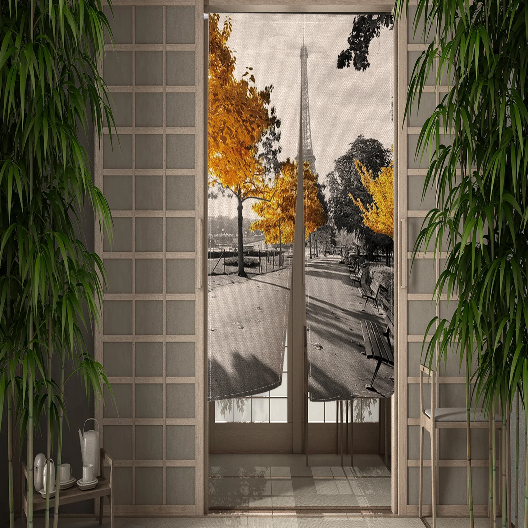 Eiffel Tower Door Curtain Kitchen Dining Room Natural Landscape  Room Partition Curtains Drapes Entrance Hanging Half-Curtain