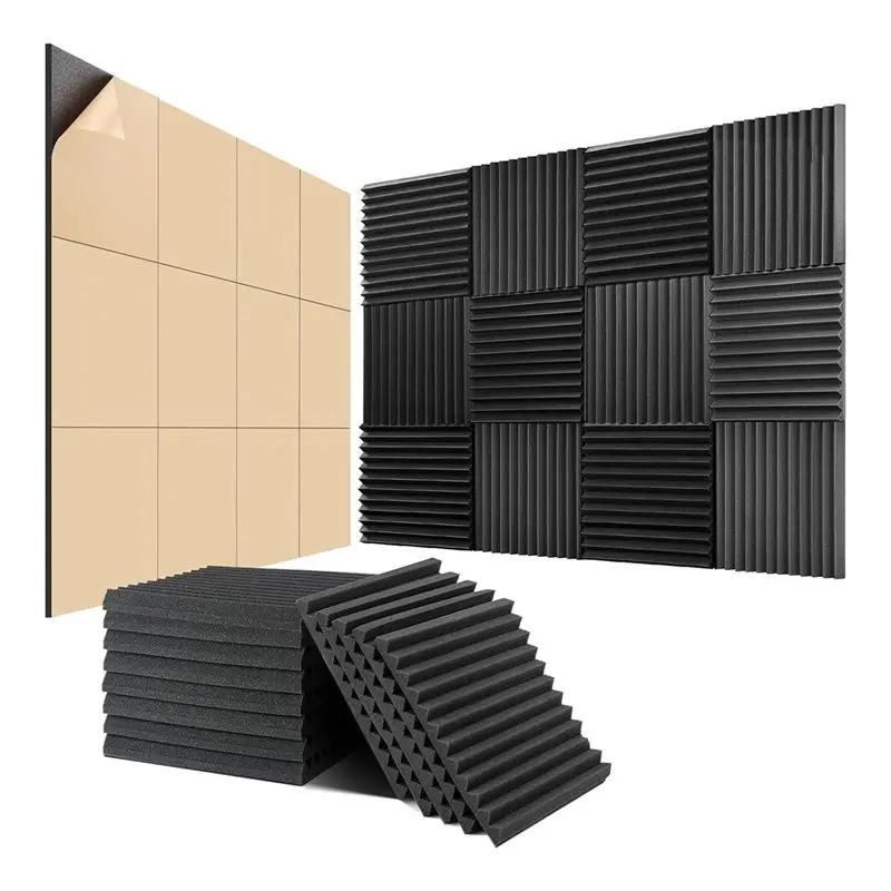 HLZS-24 Pack Acoustic Foam, 1 Inch X 12 Inch X 12 Inch Self-Adhesive Soundproof Wall Panels, For Walls,Home,Studio Durable