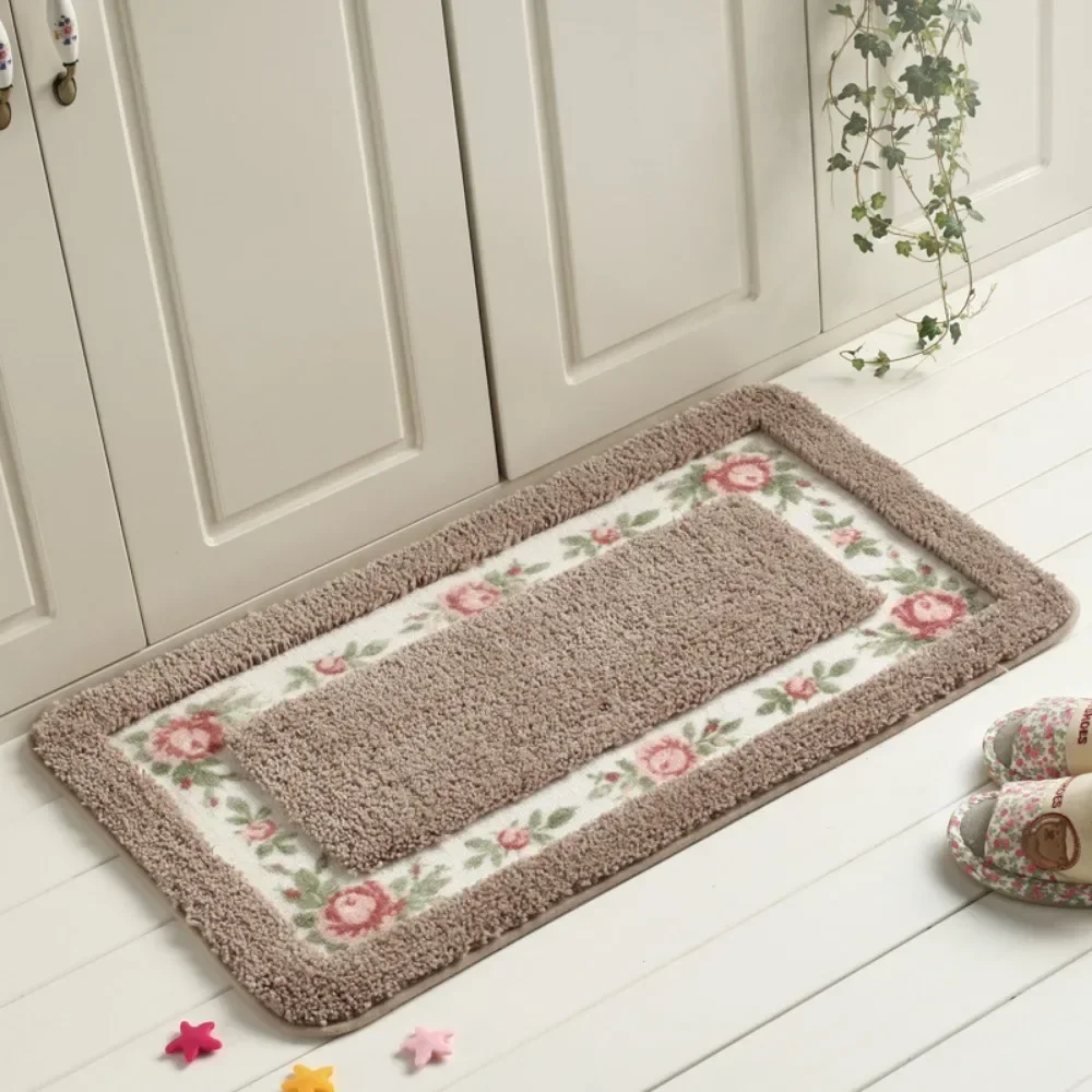 40x60cm Flower Non-Slip Embroidered Doormat Cheap Mat Bathroom Shower Rug Bedroom Living Room Carpet