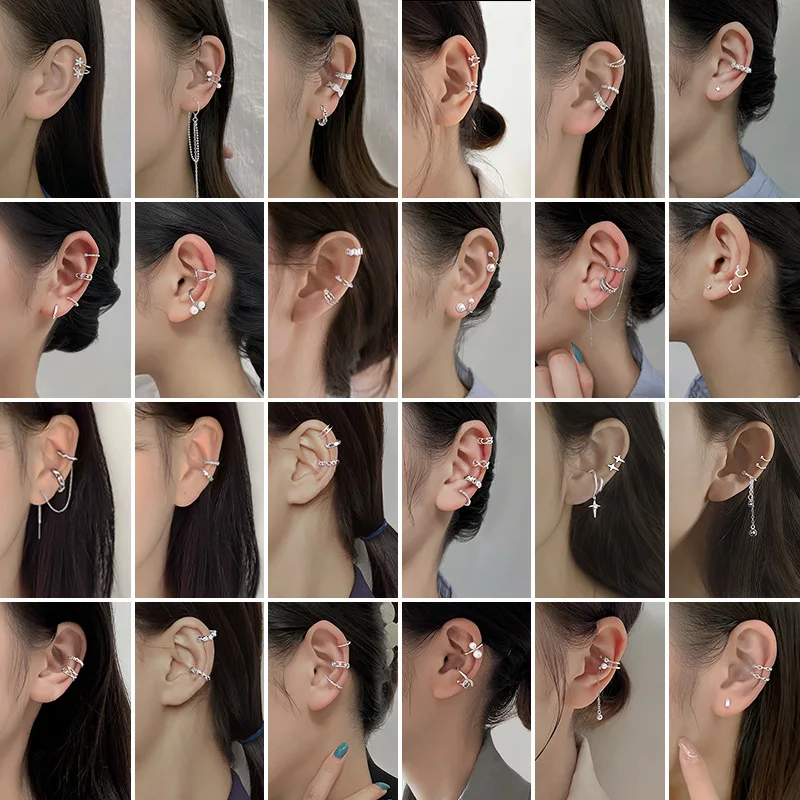1PC Fashion Crystal CZ Heart Hollow Geometry Ear Cuffs Without Hole Clip Earrings Non-Piercing Fake Cartilage Earrings For Women