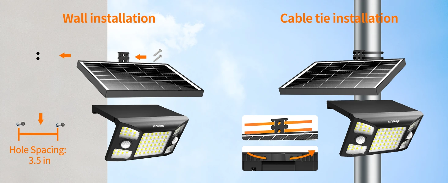 Intelamp – Top-Marke, lange Akkulaufzeit, 8000 mAh, hohe Leuchtkraft, Solar-LED-Leuchten für den Außenbereich, Flutlicht, Sicherheitsleuchte mit größerem Solarpanel, zwei Bewegungssensoren, erkennt größere und längere Bereiche, ideal für Straßen, Gärten, Wege und Höfe. – Detail 7