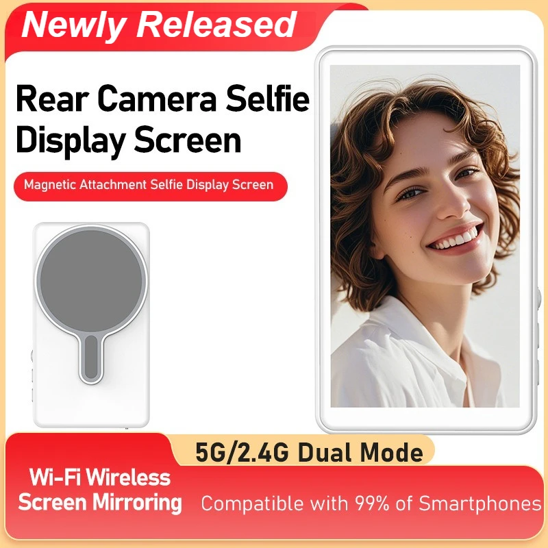 2Pcs Phone Selfie Monitor Screen Wireless Magnetic Mount Vlog Phone Rear Camera Selfie WiFi Connection for Recording Selfie Live
