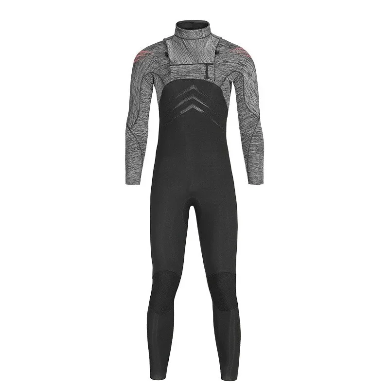 5/3Mm long-sleeved wetsuit, men's one-piece velvet thickened cold and sun protection snorkeling suit to keep warm winter swimsui