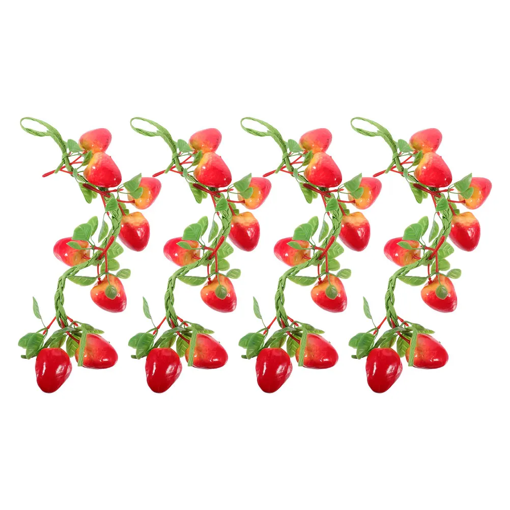 

4pcs Realistic Plastic Strawberries Simulation Fruit Decor Fake Strawberry Hanging Ornament Artificial Food For Display